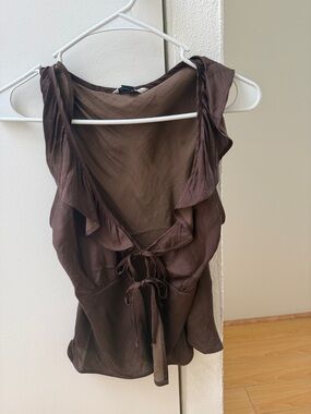 American Eagle Outfitters Brown Ruffle Tie-Front Camisole
